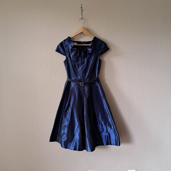 ❤️Rickie Freeman for Teri Jon Vintage Elegant Navy Blue Cocktail Dress 4 - Picture 1 of 8